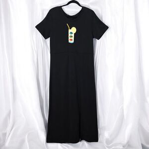 VTG Richard And Company Dress Woman Medium Black Waffle Knit‎ Embroidered Artsy